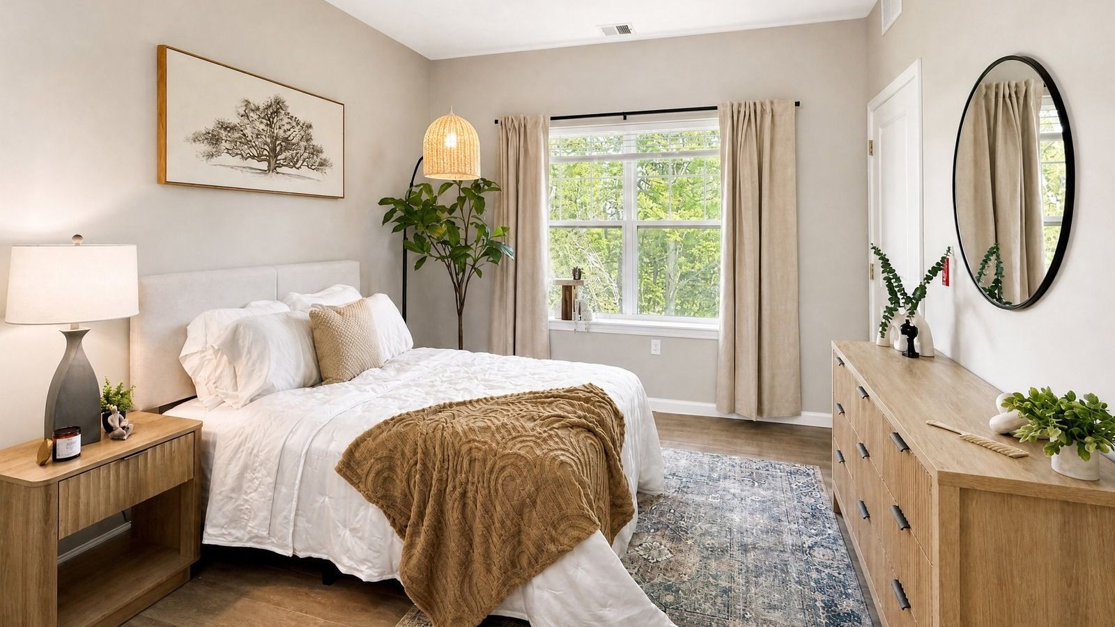 A bright, evenly lit bedroom enhanced by Listing Camera